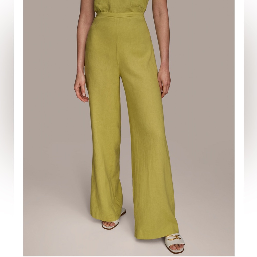 Donna Karan Women’s Linen Blend Wide-Leg Pants. Large. Scuffed Citron. NWT